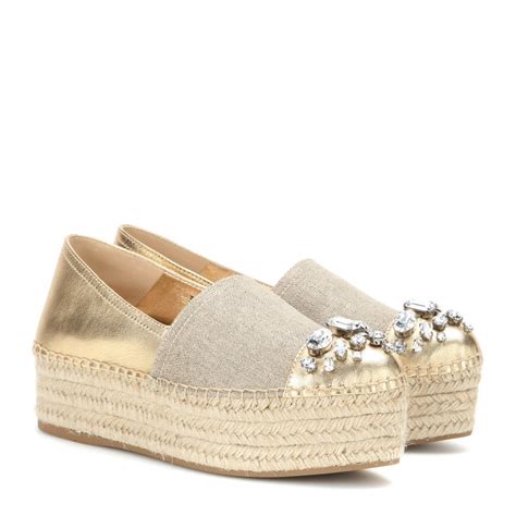 miu miu embellished metallic-trimmed satin espadrille platform sneakers|Miu Miu.